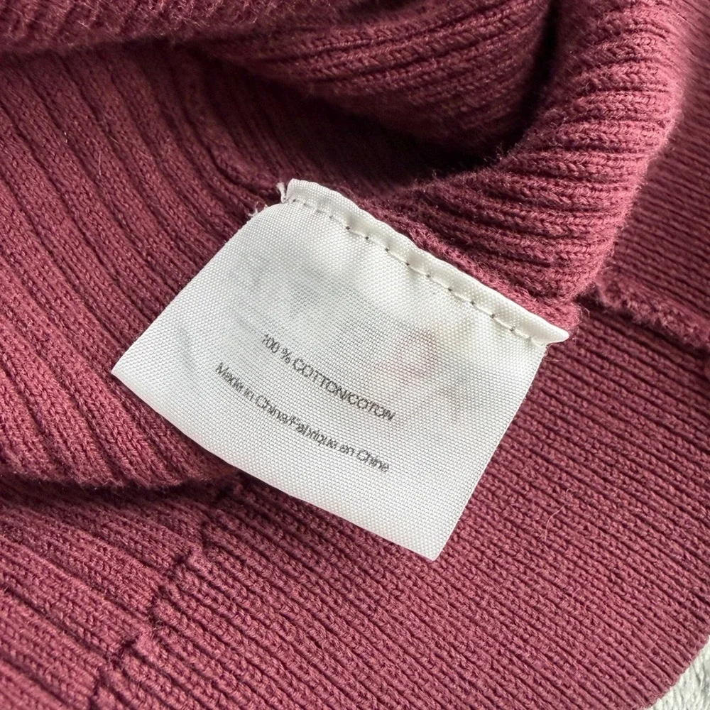 Tory Burch 100% Cotton V-Neck Fitted Cardigan Burgundy Gold Logo Buttons S
